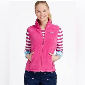 Vineyard Vines Martha’s Vineyard Women’s Fleece Vest Vibrant Pink Pockets Sz Sm